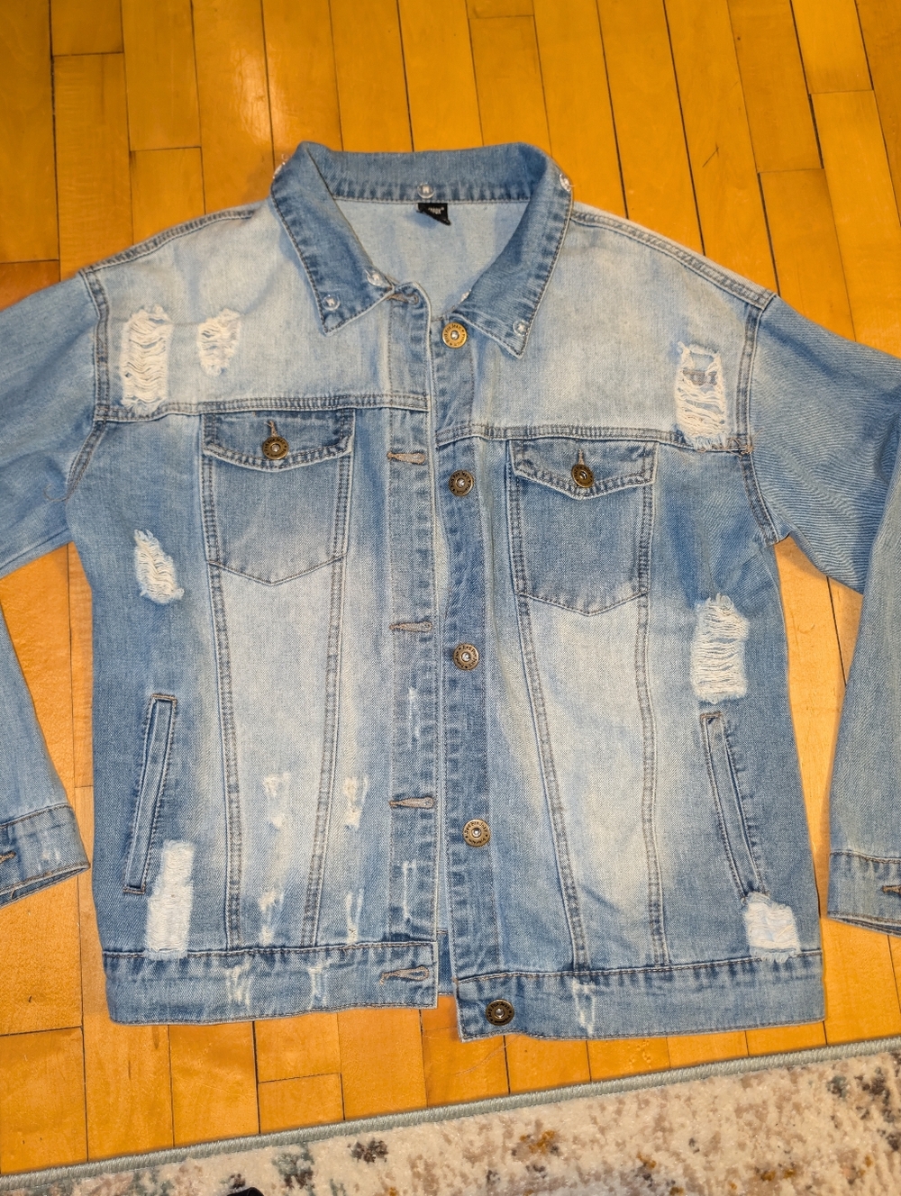 Light Wash Distressed Denim Jean Jacket - Women's Casual Trucker
